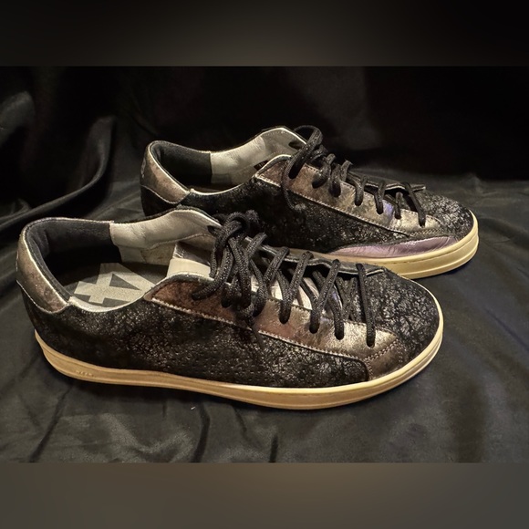 P448 John Glam Black/Silver-Metallic Glitter Sneakers Size 39 US 8.5